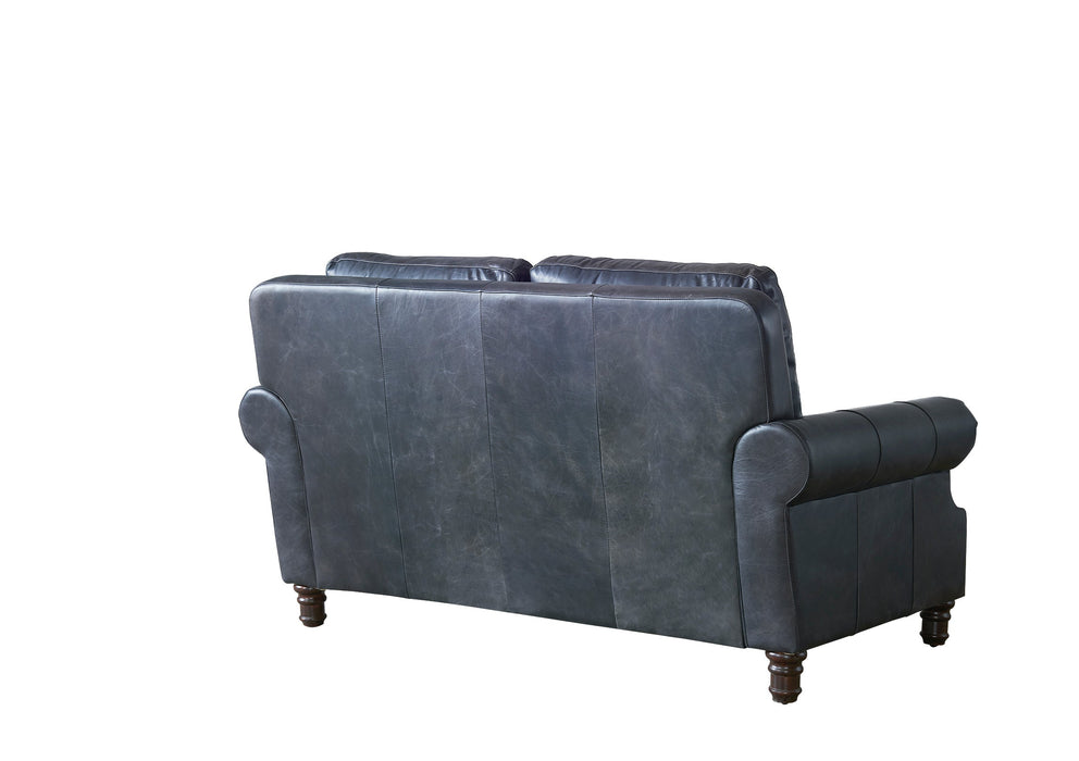 English Rolled Arm Love Seat - Slate Leather - Crafters and Weavers