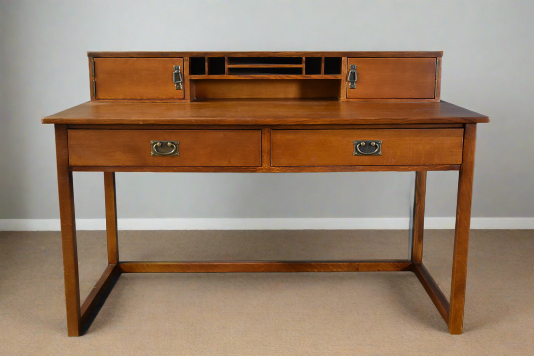 Mission Style Oak Library Table with Hutch