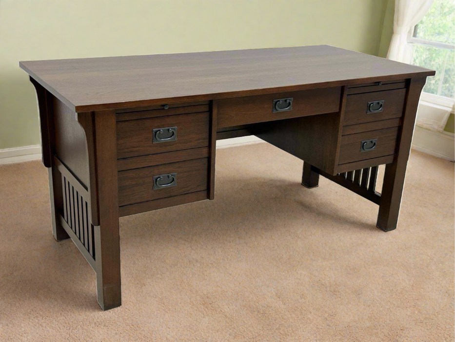 Mission Quarter Sawn Oak 5 Drawer Desk - Walnut