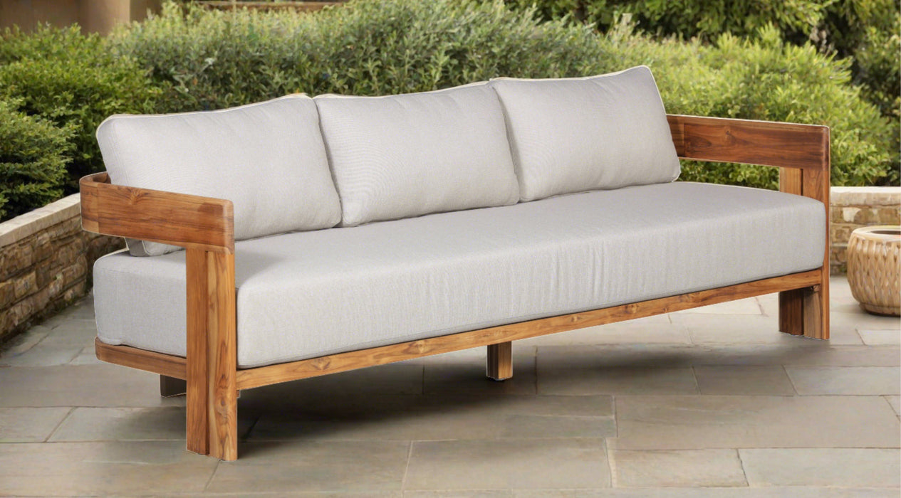 Paradiso Outdoor Solid Teak Wood Sofa - Gray Fabric