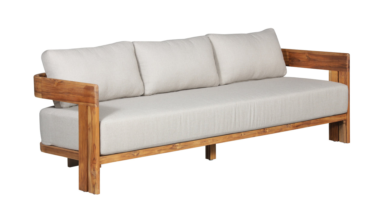 Paradiso Outdoor Solid Teak Wood Sofa - Gray Fabric