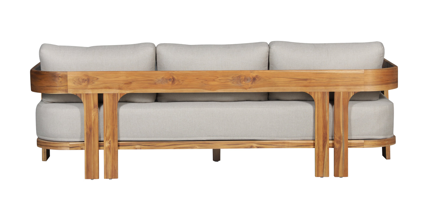 Paradiso Outdoor Solid Teak Wood Sofa - Gray Fabric