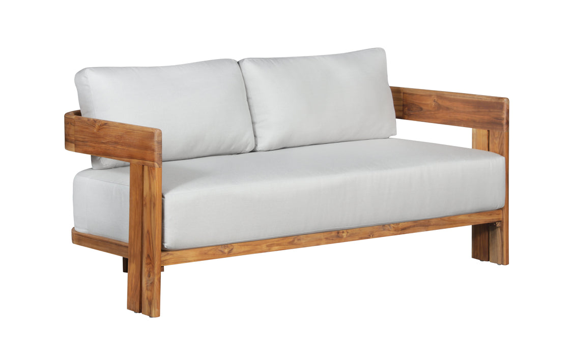 Paradiso Outdoor Solid Teak Wood Love seat - Light Gray Fabric