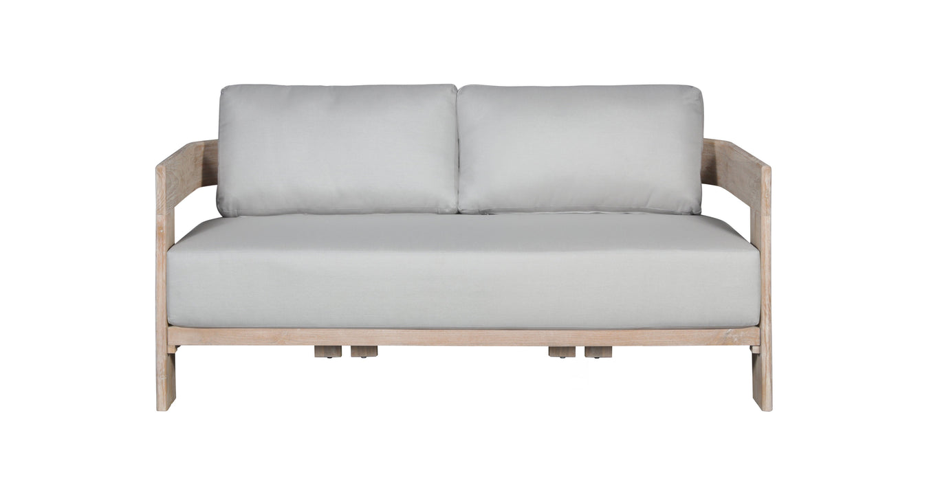 Paradiso Outdoor Solid Teak Wood Love seat - Light Gray Fabric