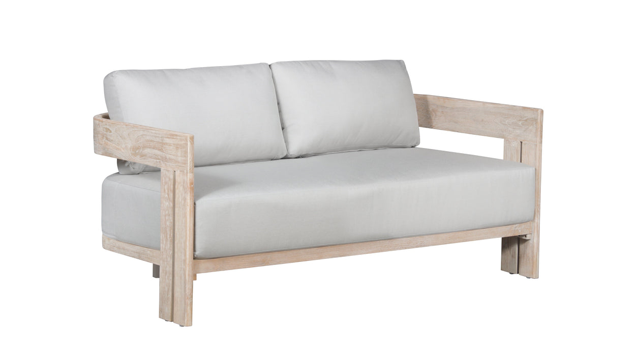 Paradiso Outdoor Solid Teak Wood Love seat - Light Gray Fabric