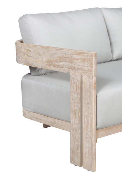 Paradiso Outdoor Solid Teak Wood Love seat - Light Gray Fabric