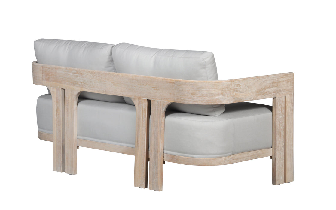 Paradiso Outdoor Solid Teak Wood Love seat - Light Gray Fabric