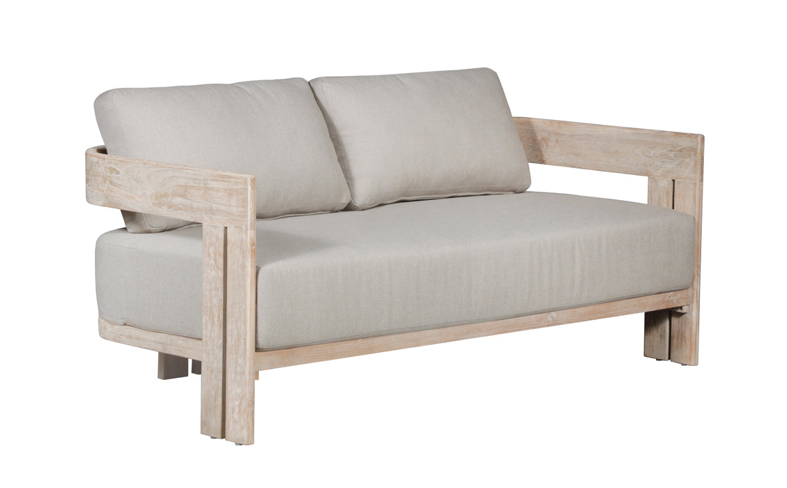 Paradiso Outdoor Solid Teak Wood Love seat Natural Look  - Gray Fabric