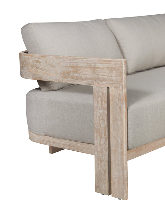 Paradiso Outdoor Solid Teak Wood Love seat Natural Look  - Gray Fabric