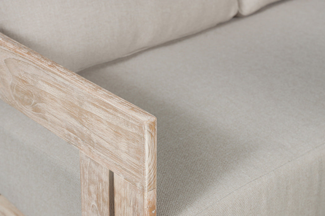 Paradiso Outdoor Solid Teak Wood Love seat Natural Look  - Gray Fabric