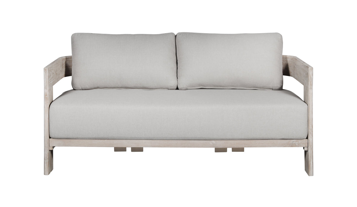 Paradiso Outdoor Solid Teak Wood Love seat Natural Look  - Gray Fabric