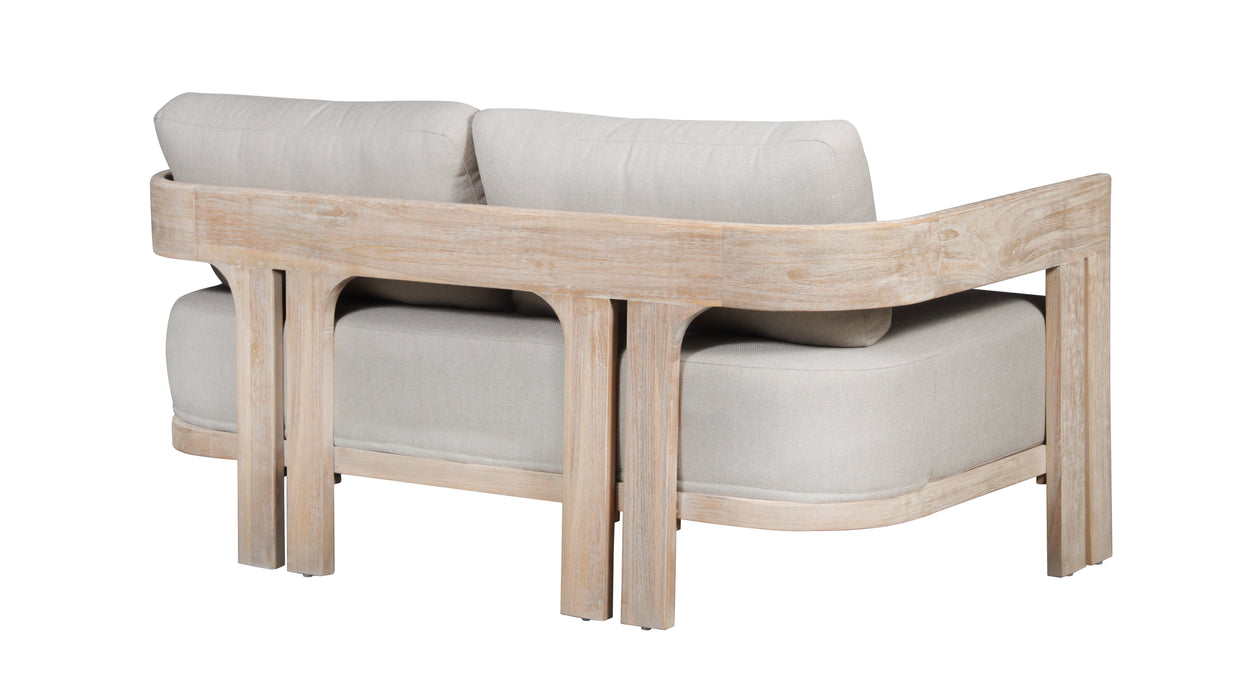 Paradiso Outdoor Solid Teak Wood Love seat Natural Look  - Gray Fabric