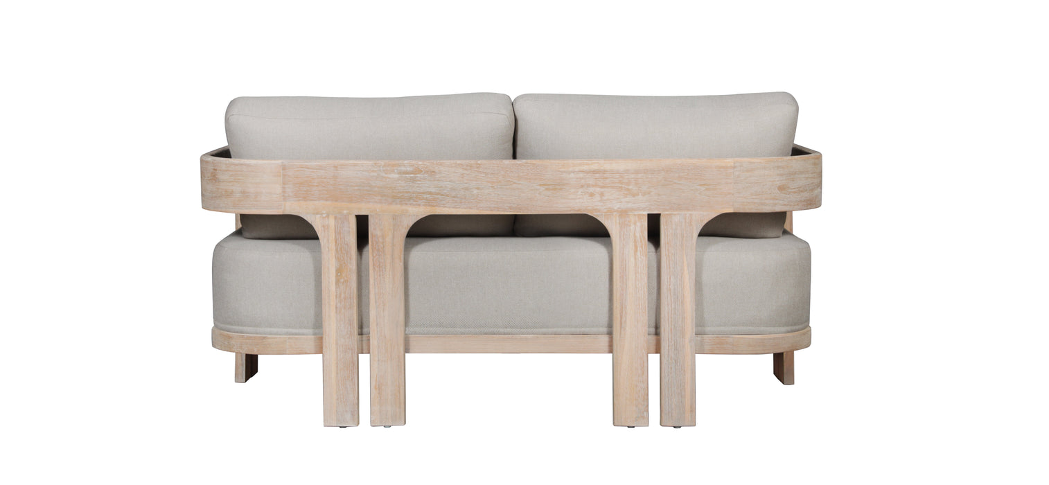 Paradiso Outdoor Solid Teak Wood Love seat Natural Look  - Gray Fabric