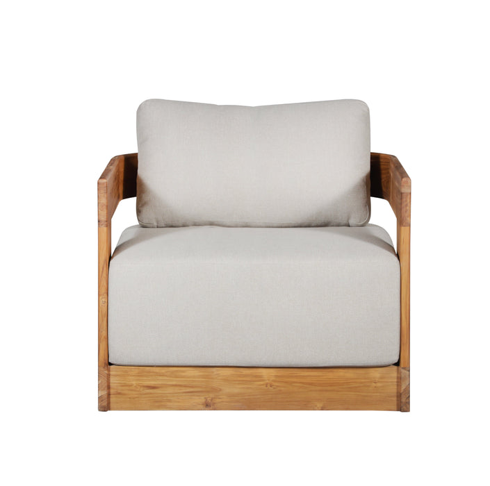 Paradiso Outdoor Solid Teak Swivel Chair - Gray Fabric