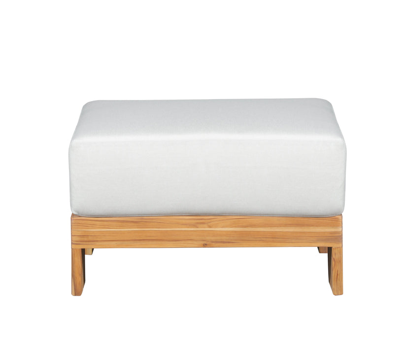 Paradiso Outdoor Solid Teak Wood Ottoman - Light gray fabric