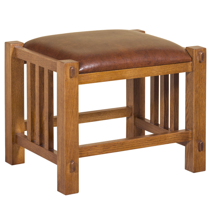 Mission Spindle Stool - Quarter Sawn Oak & Leather (2 Colors Available) - Crafters and Weavers