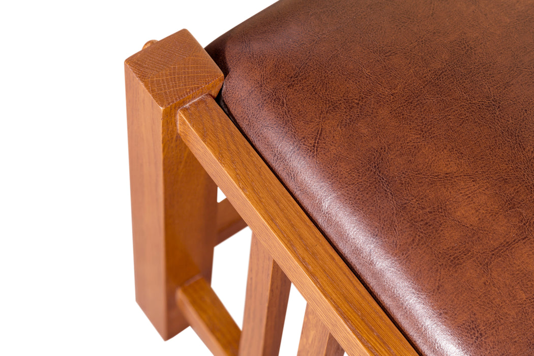 Mission Spindle Stool - Quarter Sawn Oak & Leather (2 Colors Available) - Crafters and Weavers