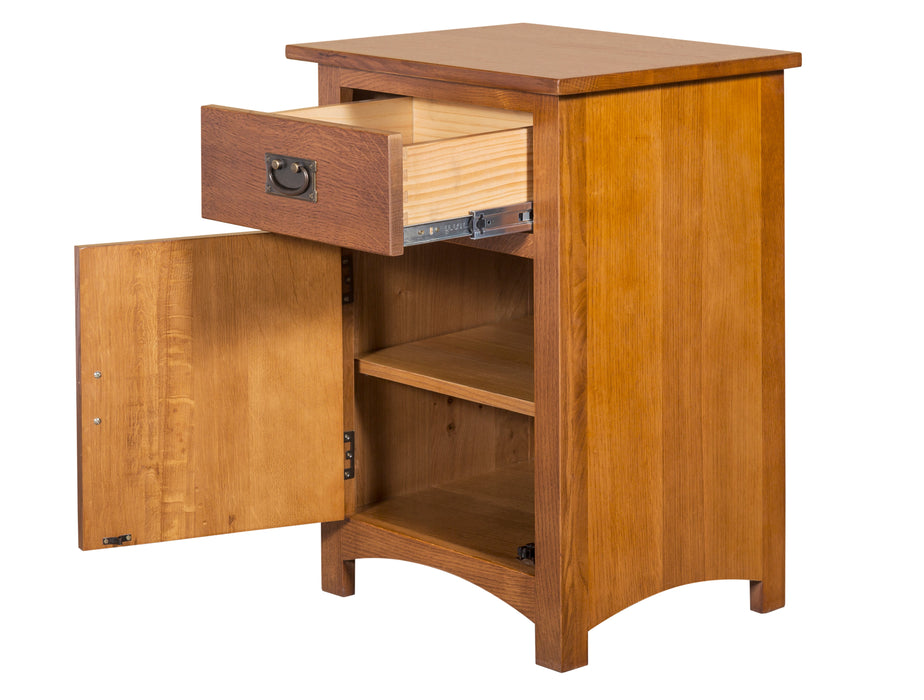 Mission Quarter Sawn Oak 1 Door, 1 Drawer Nightstand - Michael's Cherry (MC-A) - Crafters and Weavers