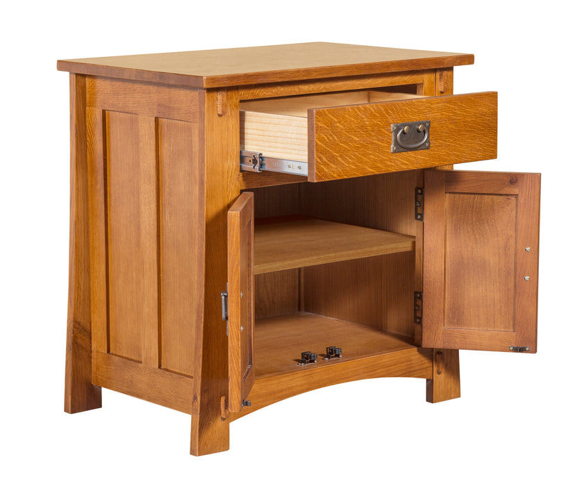 Mission Style Solid Oak Nightstand Model A3 - Michael's Cherry Stain - Crafters and Weavers