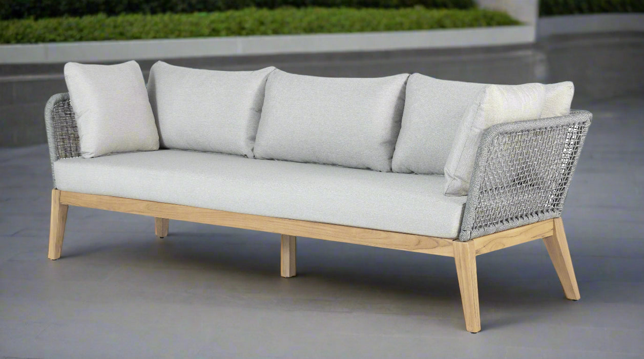 Cypress Teak Wood Sofa with Gray Color Rope Design