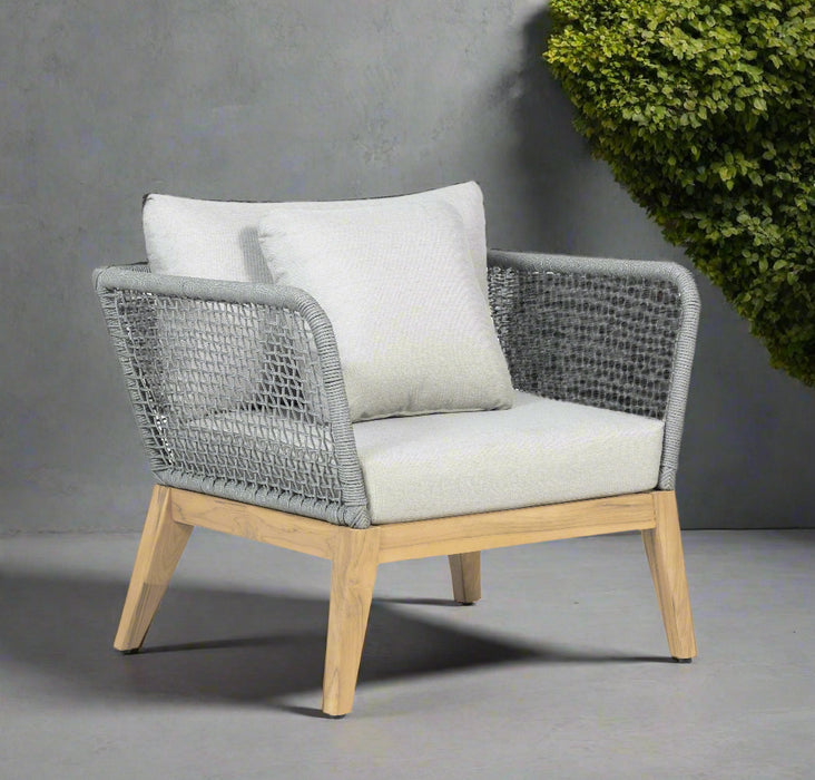 Cypress Teak Wood Outdoor Arm Chair with Gray Rope Design
