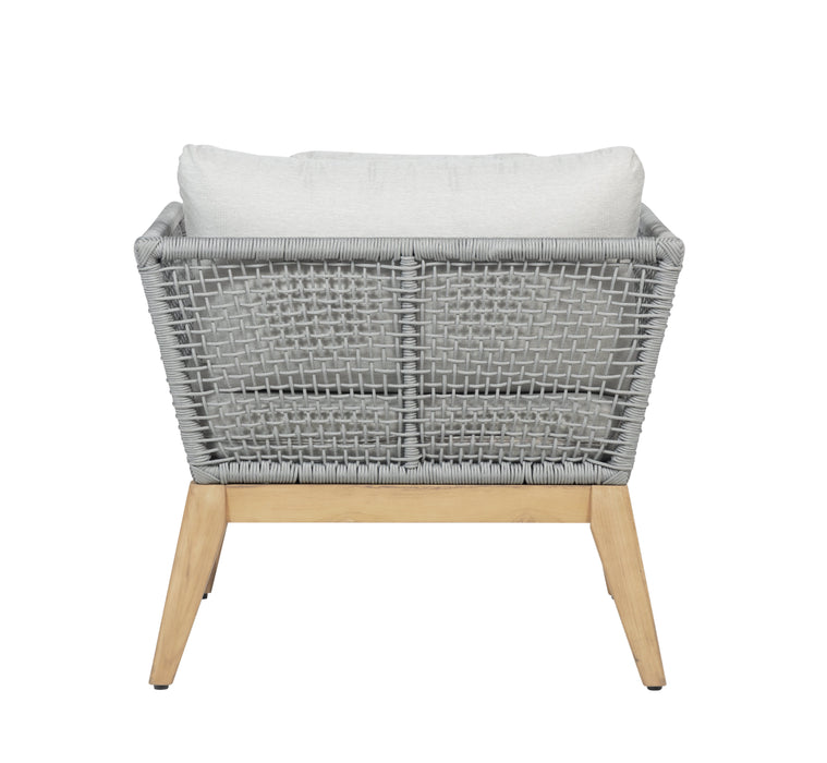 Cypress Teak Wood Outdoor Arm Chair with Gray Rope Design