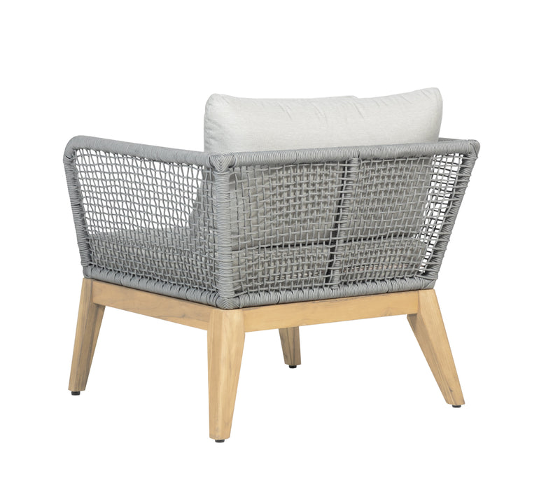 Cypress Teak Wood Outdoor Arm Chair with Gray Rope Design