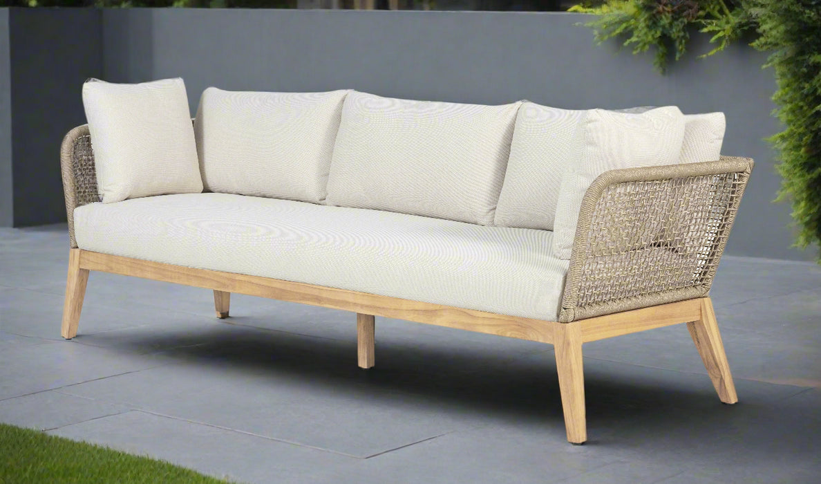 Cypress Teak Wood Sofa with Beige Color Rope Design