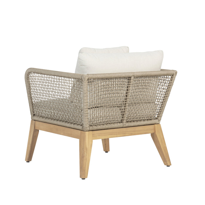 Cypress Teak Wood Outdoor Arm Chair with Beige Rope Design