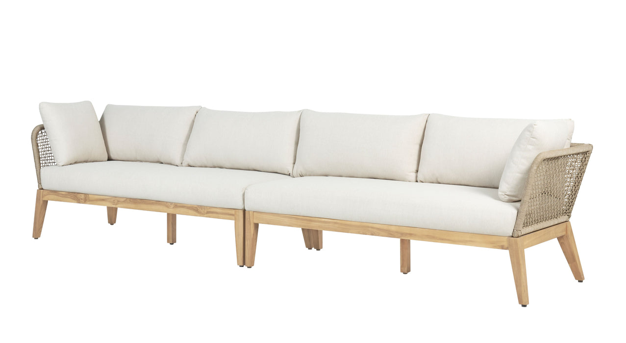 Cypress Teak Wood 128" Sofa with Beige Color Rope Design