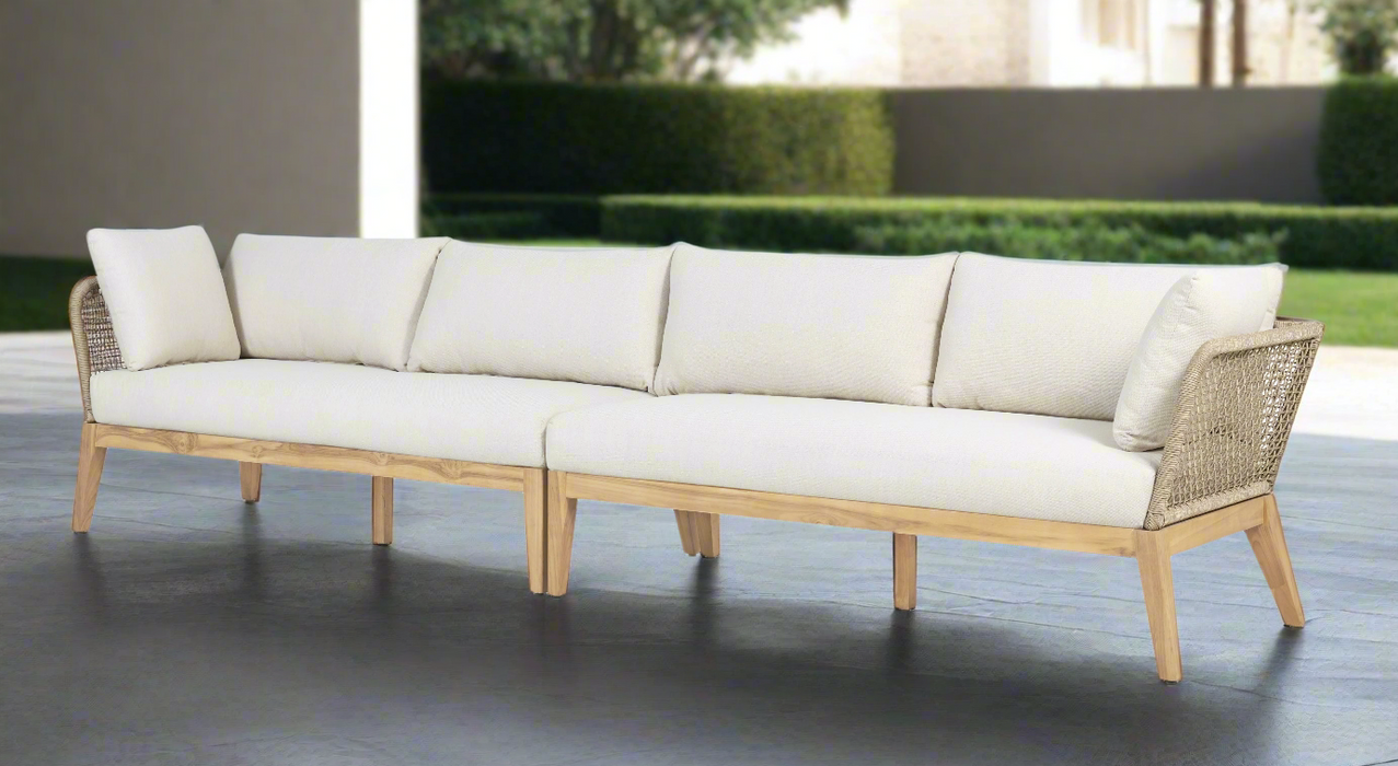 Cypress Teak Wood 128" Sofa with Beige Color Rope Design