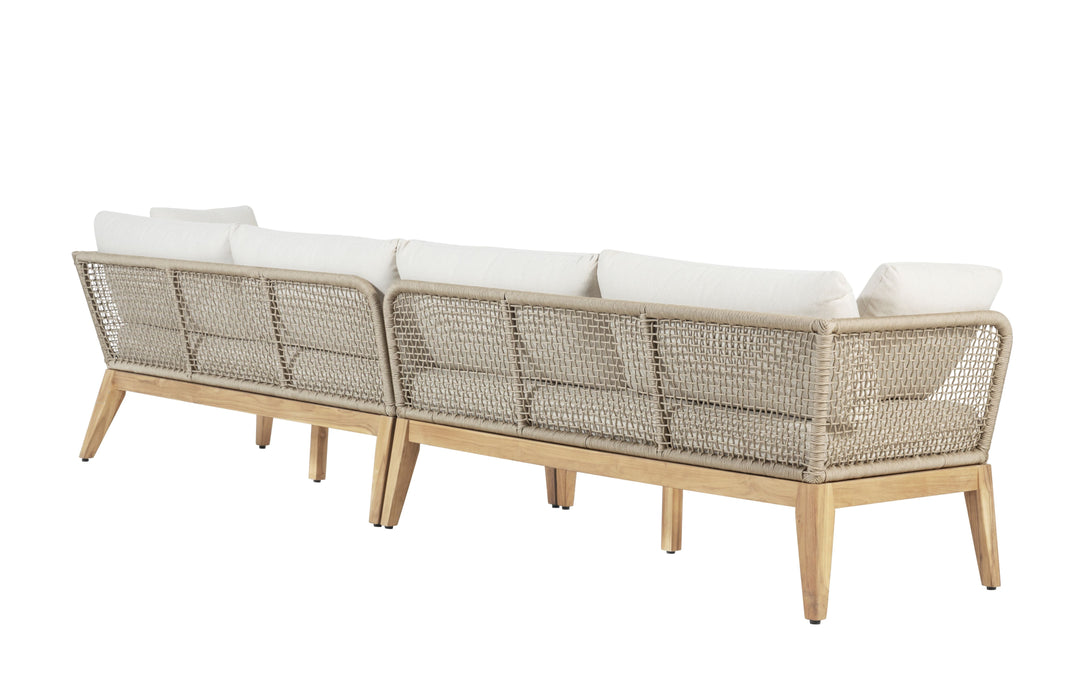 Cypress Teak Wood 128" Sofa with Beige Color Rope Design