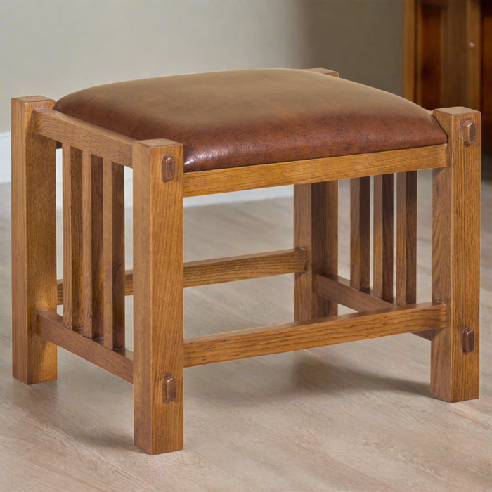 Mission Spindle Stool - Quarter Sawn Oak & Leather (2 Colors Available) - Michael's Cherry