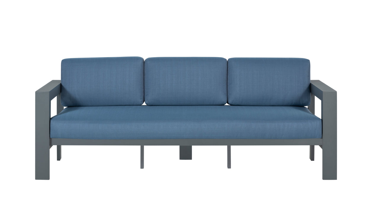 Sardinia Aluminum Frame Outdoor 84" Sofa - Blue Cushions