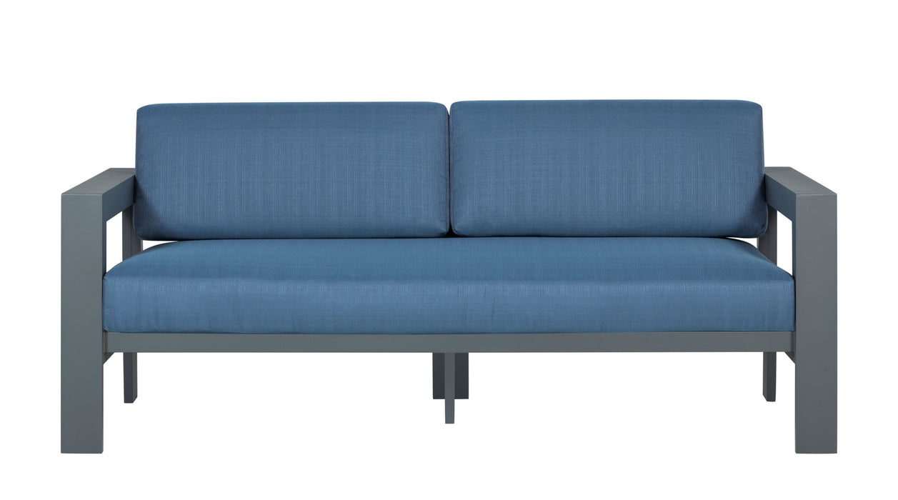 Sardinia Aluminum Frame Outdoor 74" Love seat / Sofa - Blue Cushions