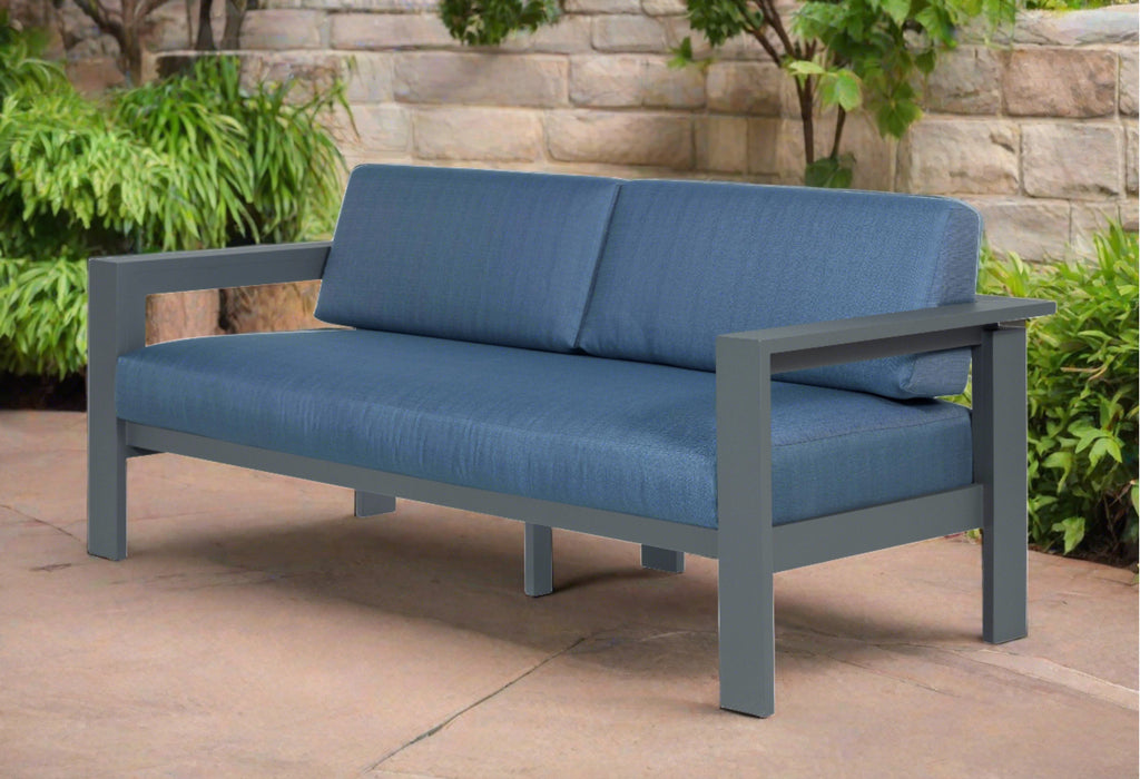 Sardinia Aluminum Frame Outdoor 74" Love seat / Sofa - Blue Cushions