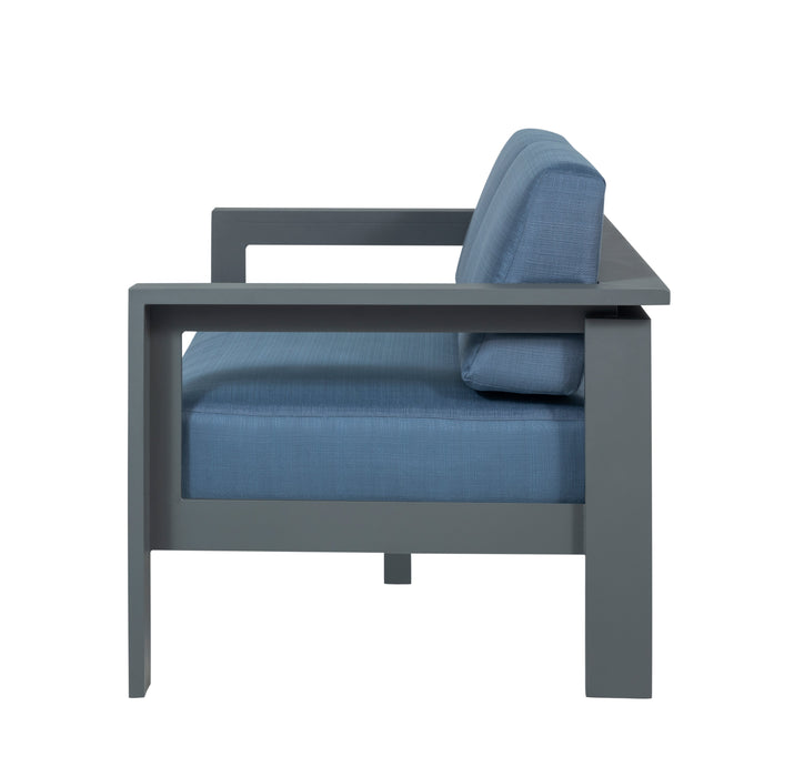 Sardinia Aluminum Frame Outdoor 74" Love seat / Sofa - Blue Cushions