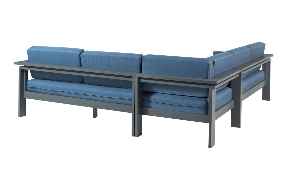 Sardinia Aluminum Frame Outdoor Sectional Sofa - Blue Cushions