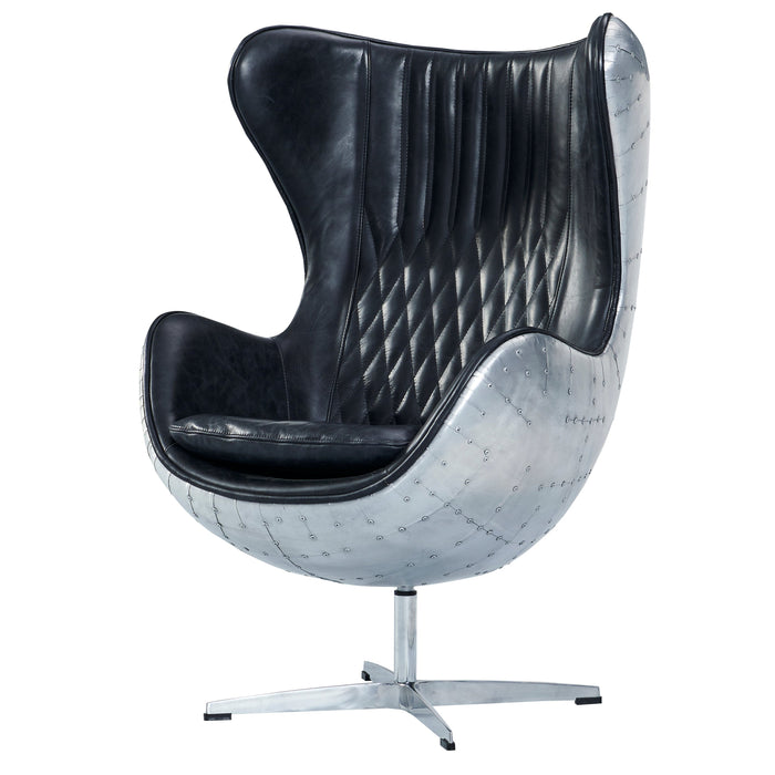 Cruz Modern Egg Chair - Slate Leather and Metal Spitfire Shell