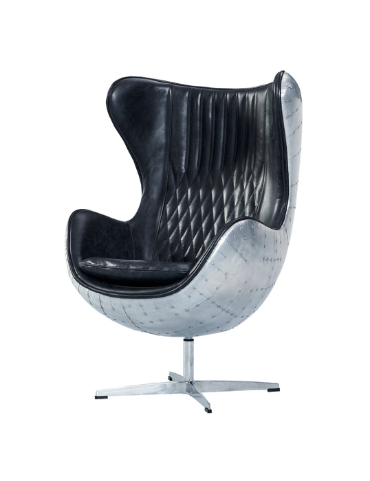 Cruz Modern Egg Chair - Brown Leather and Metal Spitfire Shell