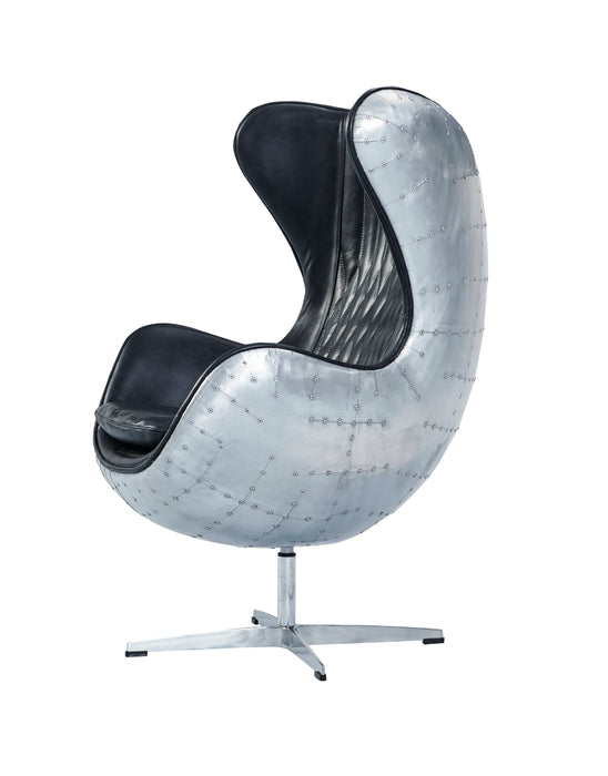 Cruz Modern Egg Chair - Slate Leather and Metal Spitfire Shell