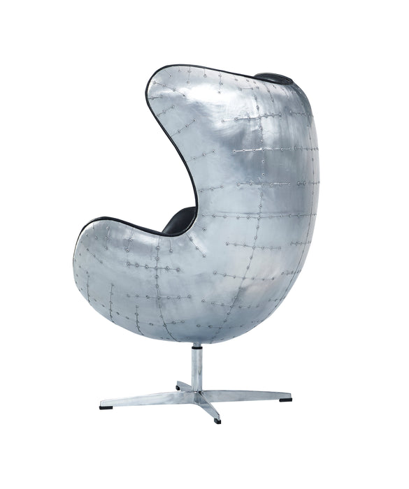 Cruz Modern Egg Chair - Brown Leather and Metal Spitfire Shell