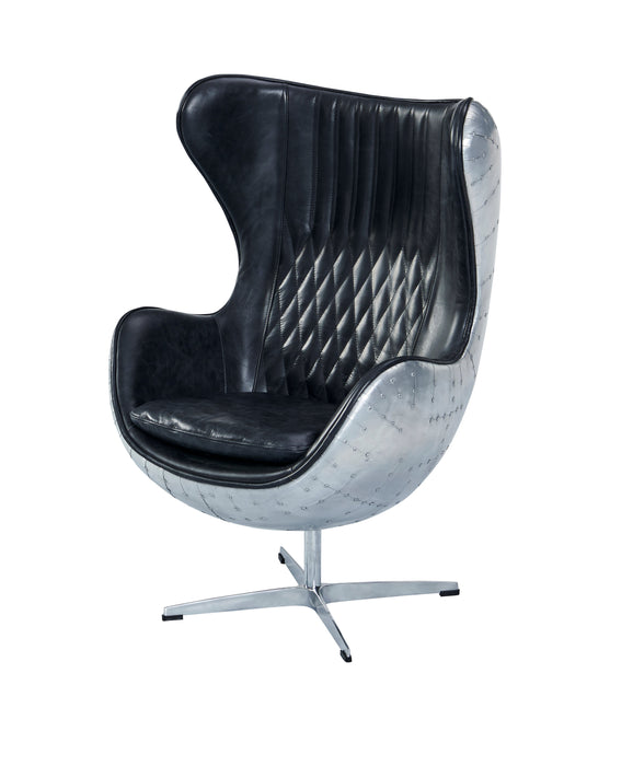 Cruz Modern Egg Chair - Slate Leather and Metal Spitfire Shell