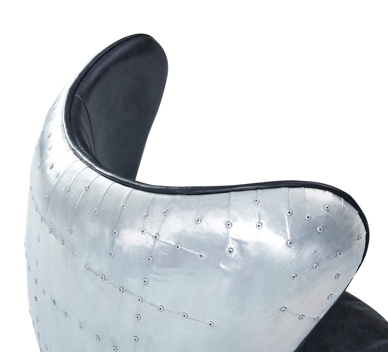 Cruz Modern Egg Chair - Slate Leather and Metal Spitfire Shell