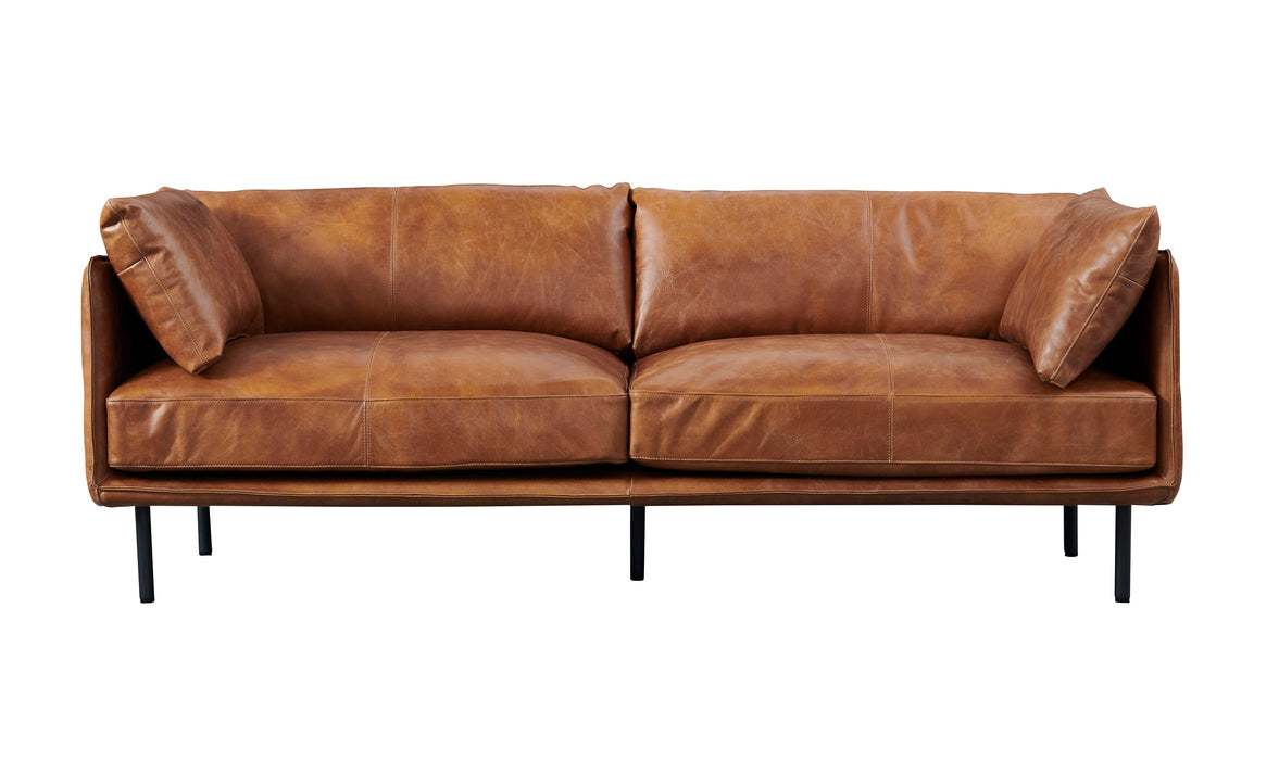 Venezia Industrial Modern Leather Sofa - Light Brown Leather