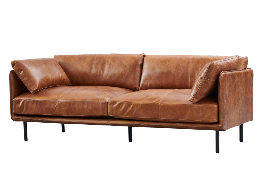 Venezia Industrial Modern Leather Sofa - Light Brown Leather