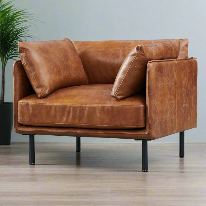 Venezia Industrial Modern Arm Chair - Light Brown Leather