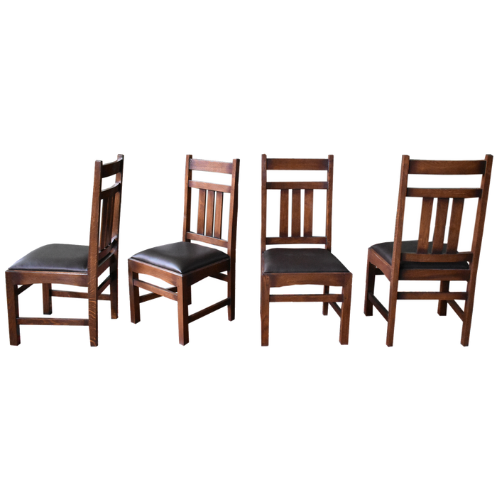 Set of 2 - Mission Oak & Leather Slat Back Dining Chair #401 - Crafters and Weavers