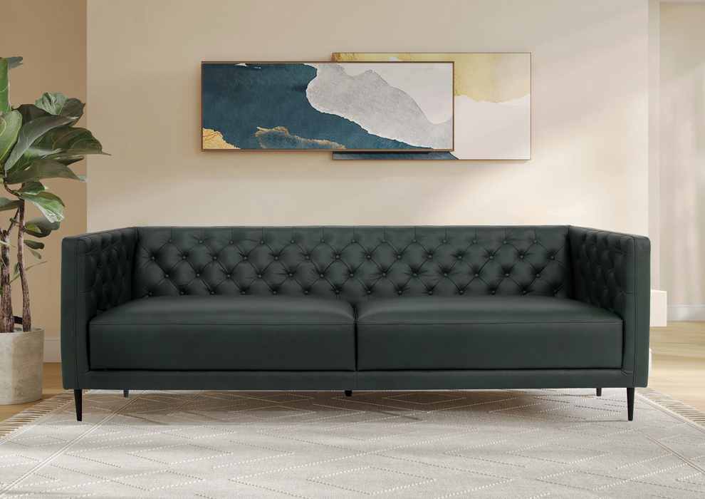 Lucius Top Grain Leather Sofa - Green