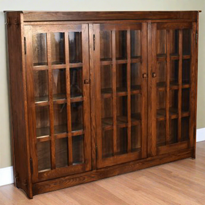 Mission Oak 3 Door Display Bookcase